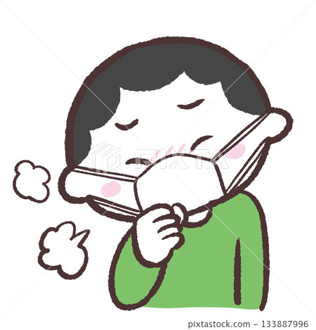Illustration of a boy wearing a mask coughing 133887996