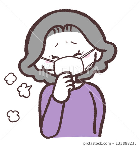 Illustration of a senior woman wearing a mask coughing Illustration of a senior woman wearing a mask coughing 133888233