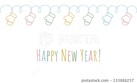 Simple banner with hanging colorful mittens in doodle sketch style 133888257