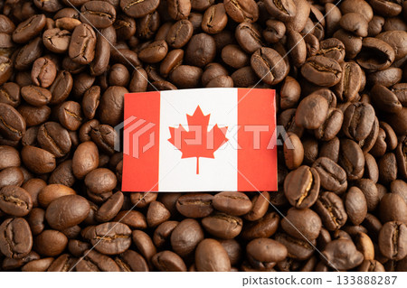Canada flag on coffee bean, import export trade online commerce. Canada flag on coffee bean, import export trade online commerce. 133888287