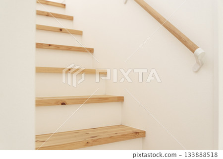 Close-up of wooden stairs and solid wood handrail Close-up of wooden stairs and solid wood handrail 133888518