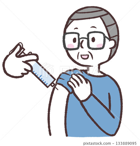 Illustration of a senior man relaxing and getting an injection Illustration of a senior man relaxing and getting an injection 133889095