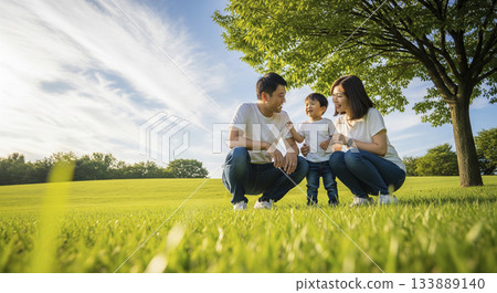 Family playing on the grass in the park Family playing on the grass in the park 133889140