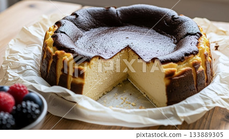 與普通起司蛋糕不同，巴斯克起司蛋糕是一次性烤製完成的，直到表面完全變成黑色。 133889305