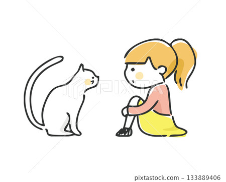 Cat and child illustration 133889406