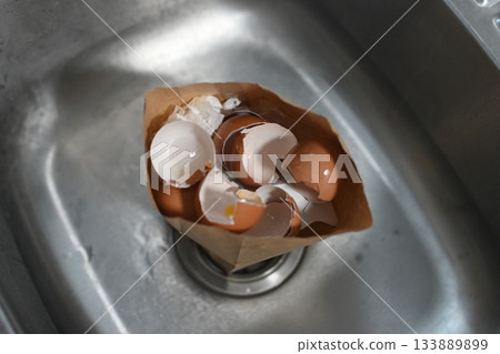Eggshells in a paper bag Eggshells in a paper bag 133889899