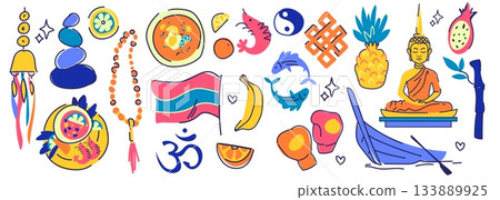 Thailand culture and religion symbols set 133889925