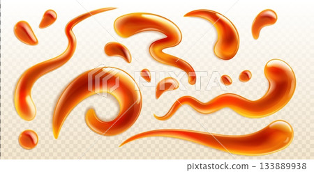 Liquid caramel splashes set on transparent 133889938