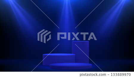 Three round podiums under spotlights Three round podiums under spotlights 133889970