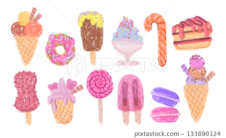 doodle crayon dessert collection with ice cream doodle crayon dessert collection with ice cream 133890124