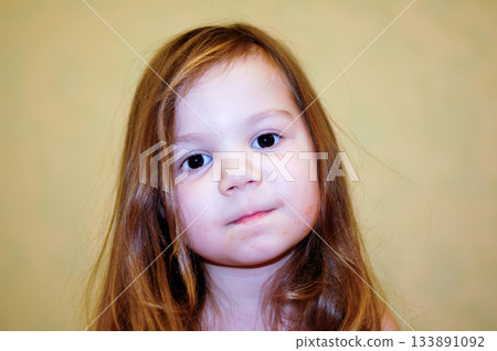 Beautiful happy toddler child girl smiling, natural emotions. Long hair, adorable girl Beautiful happy toddler child girl smiling, natural emotions. Long hair, adorable girl 133891092
