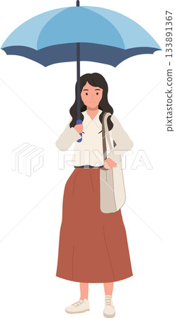rainy weather woman holding umbrella flat design character in casual outfit 133891367