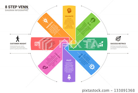 Venn diagram origami infographic template for business 8 options presentation with icon elements template 133891368