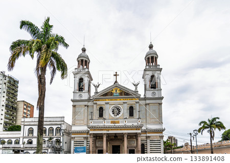 White facade of the Basilica of Our Lady of Nazareth at Belem, Brasil. White facade of the Basilica of Our Lady of Nazareth at Belem, Brasil. 133891408