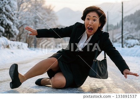 摔倒在冰凍的路上 133891537