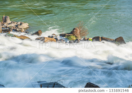 Rapid currents flowing from Misu Arai Weir into the Uji River, Fushimi Ward, Kyoto City Rapid currents flowing from Misu Arai Weir into the Uji River, Fushimi Ward, Kyoto City 133891546