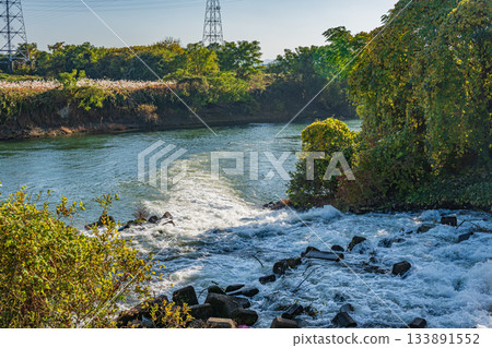Rapid currents flowing from Misu Arai Weir into the Uji River, Fushimi Ward, Kyoto City Rapid currents flowing from Misu Arai Weir into the Uji River, Fushimi Ward, Kyoto City 133891552