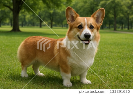 彭布羅克威爾斯柯基犬的寫實插畫 133891620