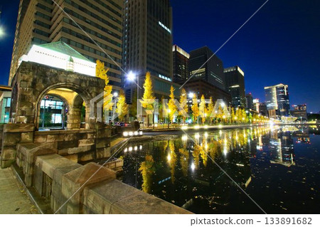 被稱為「倫敦一街區」的街景位於「江戶城」前…[馬場崎護城河]和日比谷街的夜景 133891682