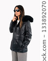 Woman Black Leather Winter Coat 133892070