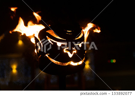 Krampus Festival Decoration. Scary Mask with Real Fire Flame. 133892077