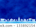 Illustration of a blue winter night sky and a snowy townscape 133892154