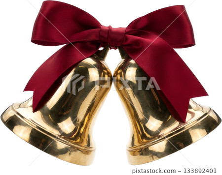 Gold Christmas Bells with Red Bow 3D 133892401