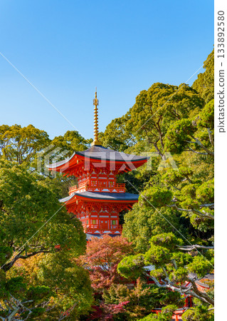 Autumn in Kobe, Suma-dera Temple's three-story pagoda Autumn in Kobe, Suma-dera Temple's three-story pagoda 133892580