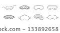 Sleep mask doodle eye relax mask doodle sketch. Night sleep accessory bedtime set hand drawn. Outline drawing line clipart.  133892658