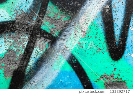 Grunge Graffiti Texture in Teal and Black with Urban 90s, Street Art Vibe 133892717