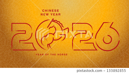 Lunar new year, Chinese New Year 2026 ,Year of the Horse ,line art, outline, simple linear design 133892855