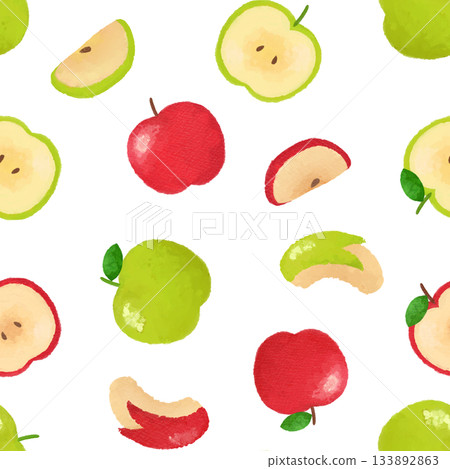 Watercolor seamless pattern of apples and green apples. Background material. Fruit illustration. Design material. 133892863