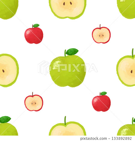 Watercolor seamless pattern of apples and green apples. Background material. Fruit illustration. Design material. Watercolor seamless pattern of apples and green apples. Background material. Fruit illustration. Design material. 133892892