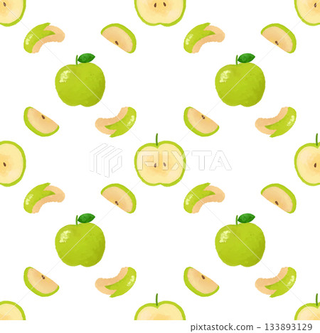 青蘋果水彩無縫圖案背景素材，水果插畫設計素材 133893129