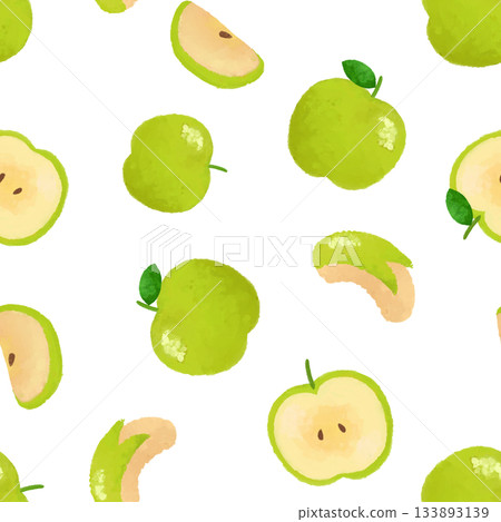 青蘋果水彩無縫圖案背景素材，水果插畫設計素材 133893139