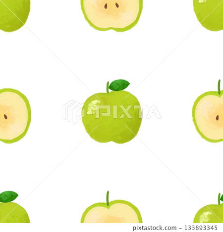 Green apple watercolor seamless pattern background material fruit illustration design material 133893345