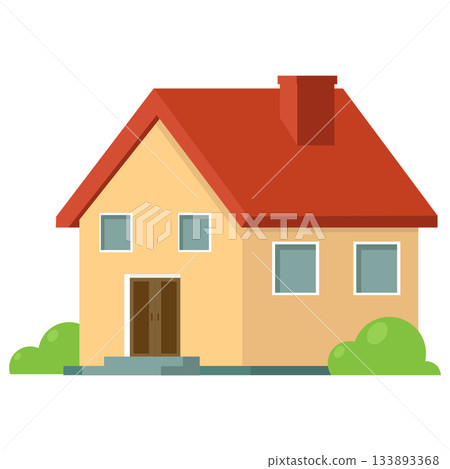 Illustration of a Simple House with Bushes 133893368