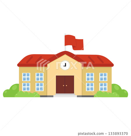 School Building with Flag on the Roof 133893370