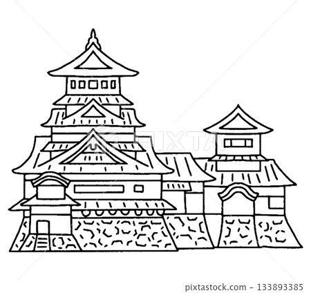 Hand-drawn illustration of Kumamoto Castle 133893385