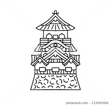 Hand-drawn illustration of Hikone Castle Hand-drawn illustration of Hikone Castle 133893408