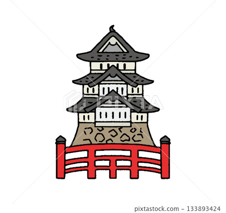 Hand-drawn illustration of Hirosaki Castle 133893424