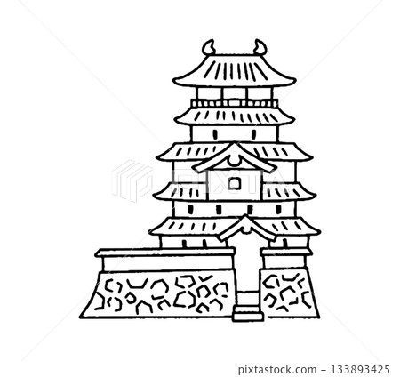Hand-drawn illustration of Aizu-Wakamatsu Castle 133893425