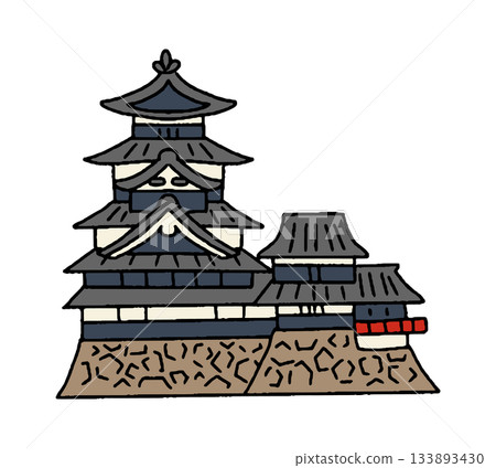 Hand-drawn illustration of Matsumoto Castle 133893430