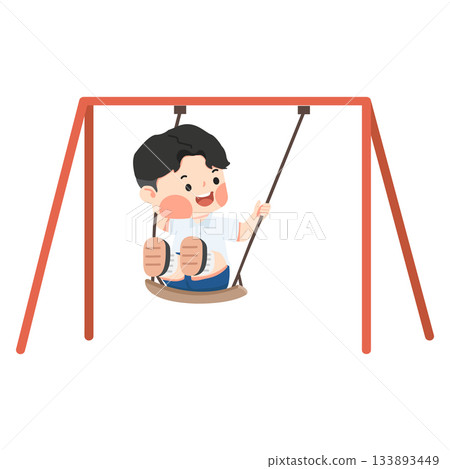 Boy Playing on Swing at Playground 133893449