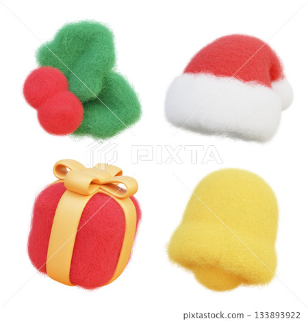 wool felt texture christmas icon 3D graphic set wool felt texture christmas icon 3D graphic set 133893922
