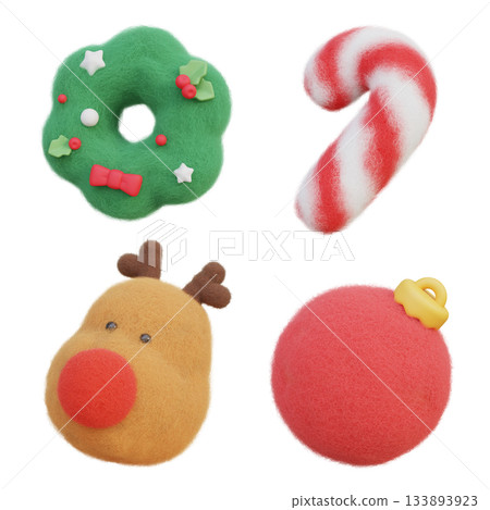 wool felt texture christmas icon 3D graphic set 133893923