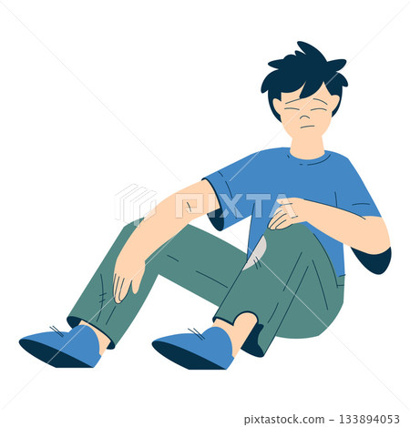 Homeless Boy Kid Sit on the Ground in the Street Vector Illustration 133894053