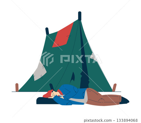 Homeless Man Character Box Live in Street in Poverty as Social Problem Vector Illustration 133894068