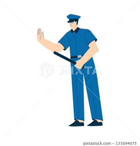 Man Police Officer or Cop in Blue Uniform with Baton Standing Vector Illustration Man Police Officer or Cop in Blue Uniform with Baton Standing Vector Illustration 133894075