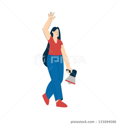 Woman Character Protesting in Street with Megaphone Participate in Riot Vector Illustration 133894086